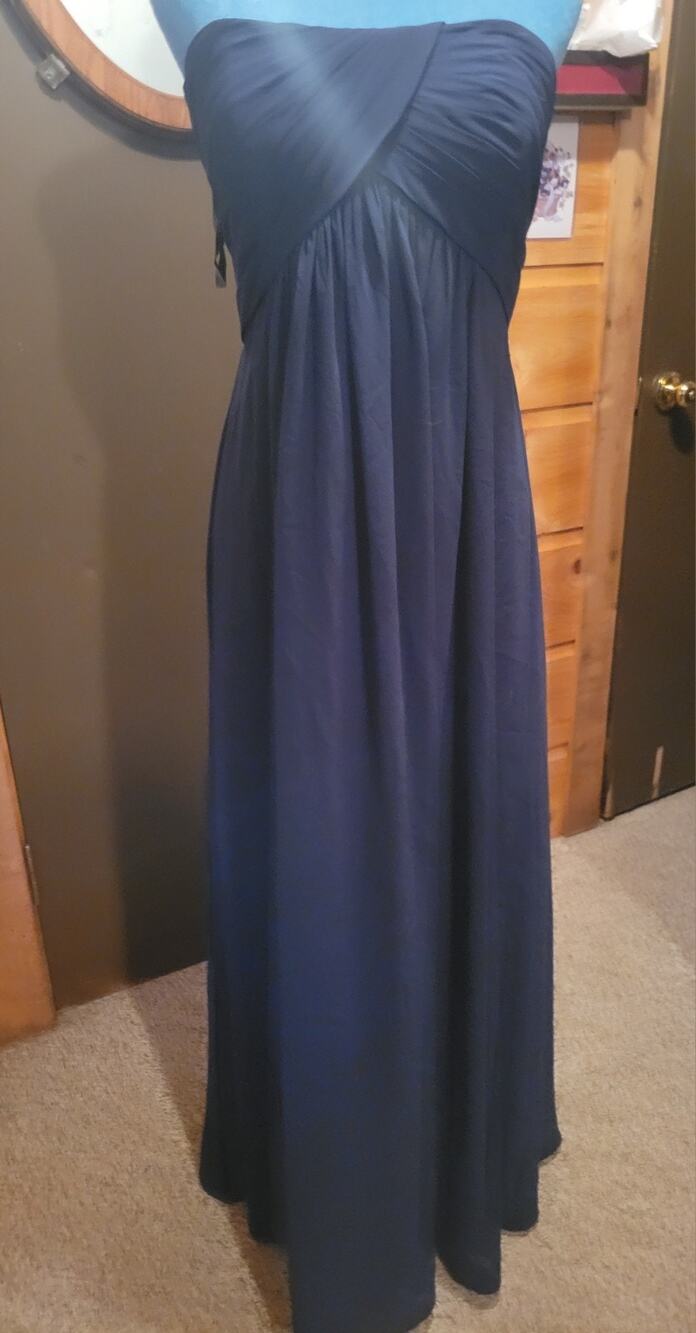 Gown And Gather Blue Gathered Bust A-Line Strapless Maxi Gown Size 10